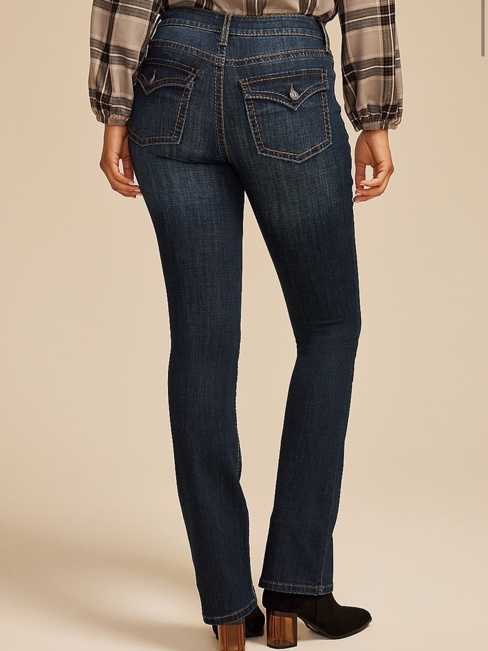 Size 10 maurices Dark Crosshatch Mid Rise Thick Stitch Bootcut Jeans